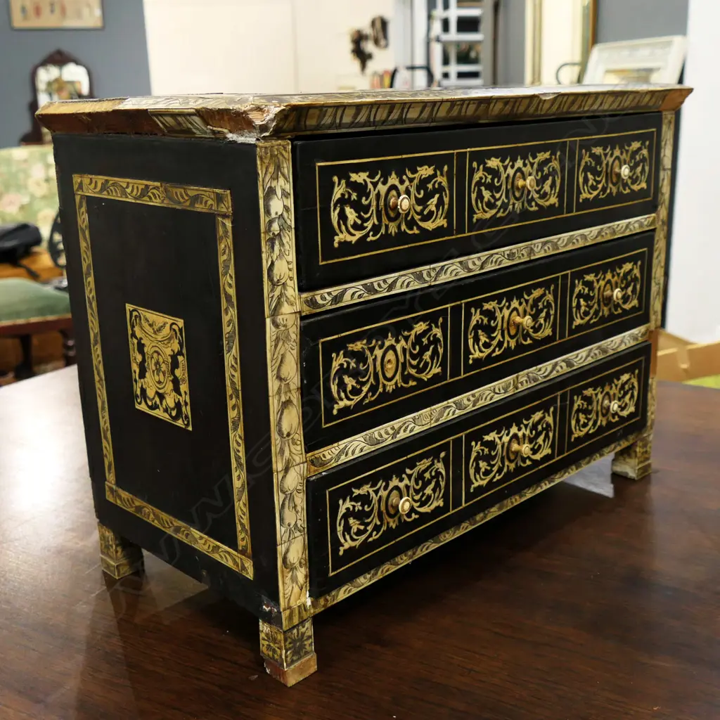 INLAID 3 DRAWER CABINET, LOSSES 445x225x330mm (some bits in drawer) Image 1++