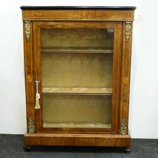 VICTORIAN WALNUT INLAID VITRINE PIER CABINET 760x290x1045mm