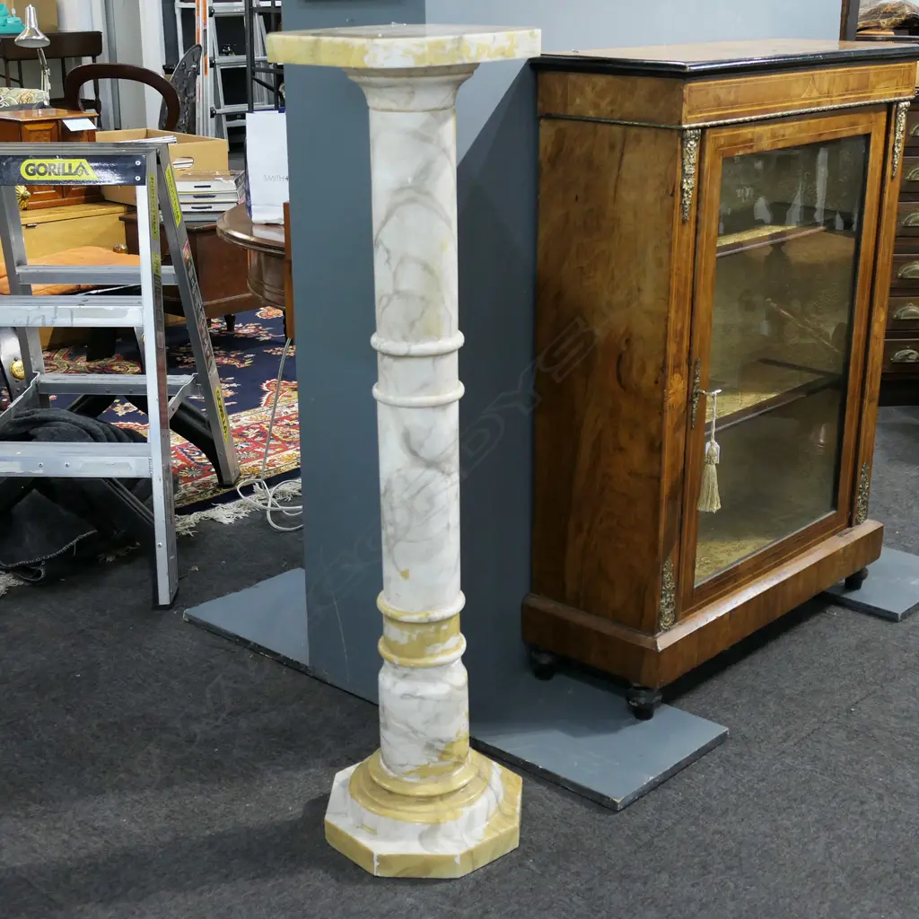TURNED MARBLE SCETIONAL PEDESTAL COLUMN H.1120mm. minor faults + remains of old lacquer Image 1++