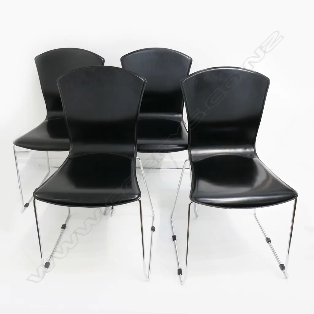 4 ITALIAN BLACK LEATHER DINING CHAIRS BY ROBERTO FOSCHIA Image 1++