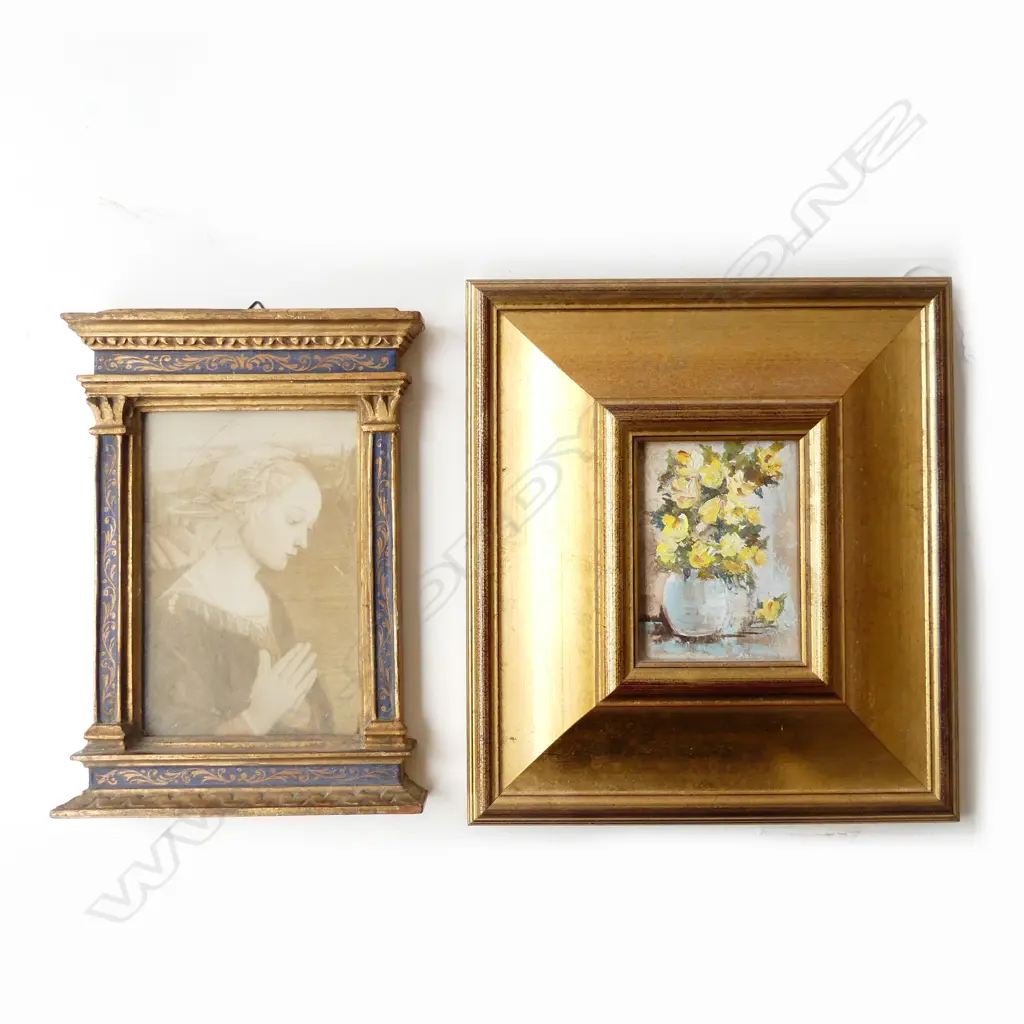 2 ARTWORKS; YELLOW FLOWERS STILL LIFE, 95x70mm, FILIPPO LIPPI 'PRE DIEU' PRINT (DETAIL) Image 1++