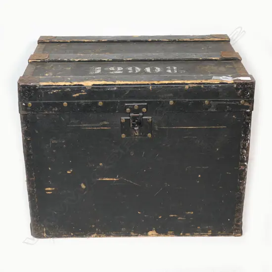 A rare military saddle and extras including pair dispatch bags in original travelling trunk