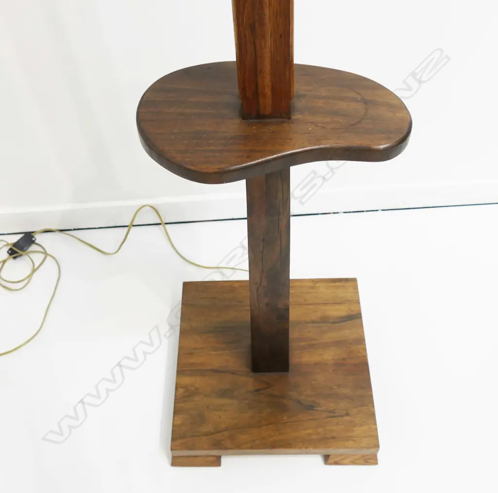 ART DECO OAK MAHOGANY STANDARD LAMP WITH TASSLE SHADE Image 1++