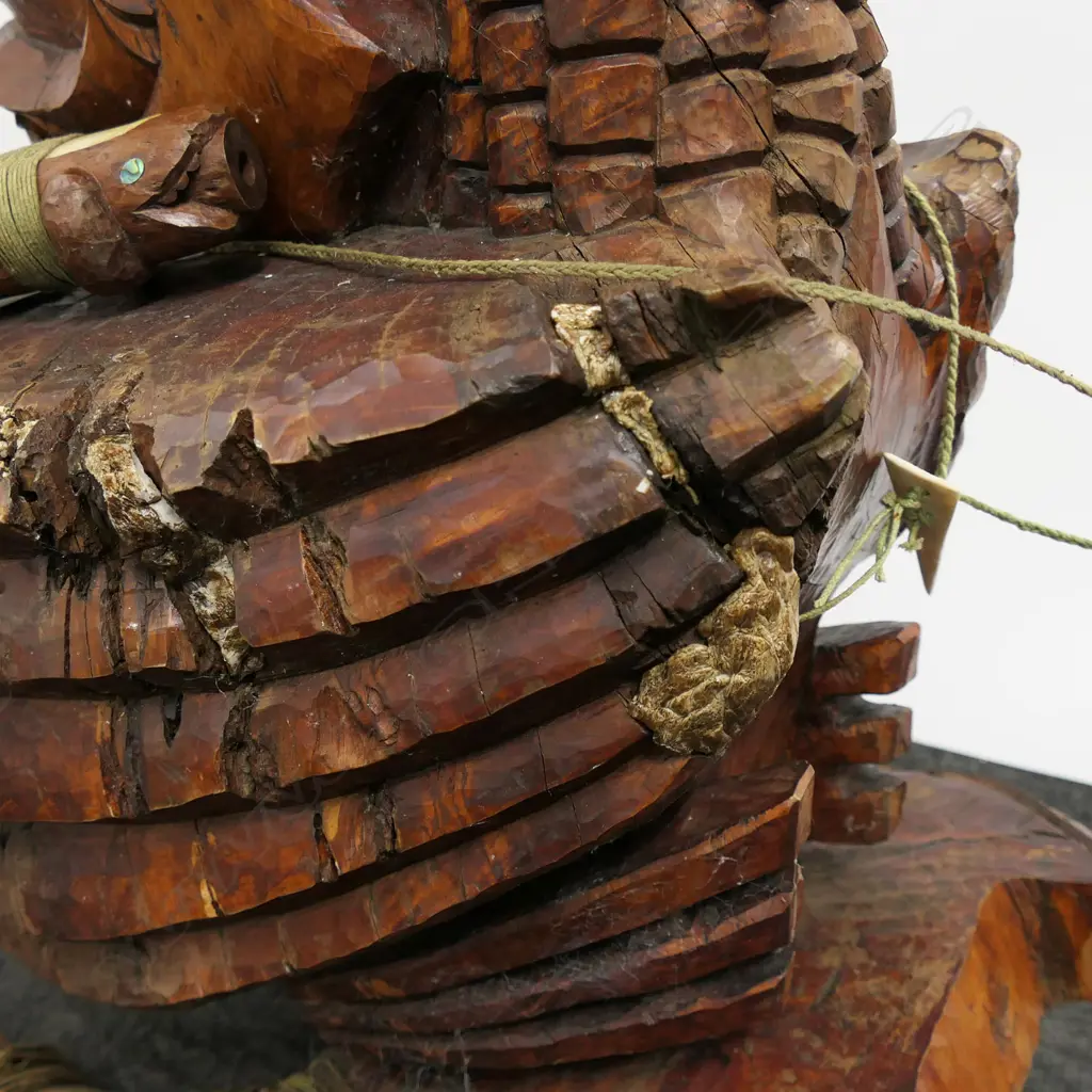 LG HEAVY OLD WOOD MAORI CARVED LIZARD FIGURE w FLUTE, KAURI GUM INCLUSIONS, 400 x 500 x 760mm Image 1++