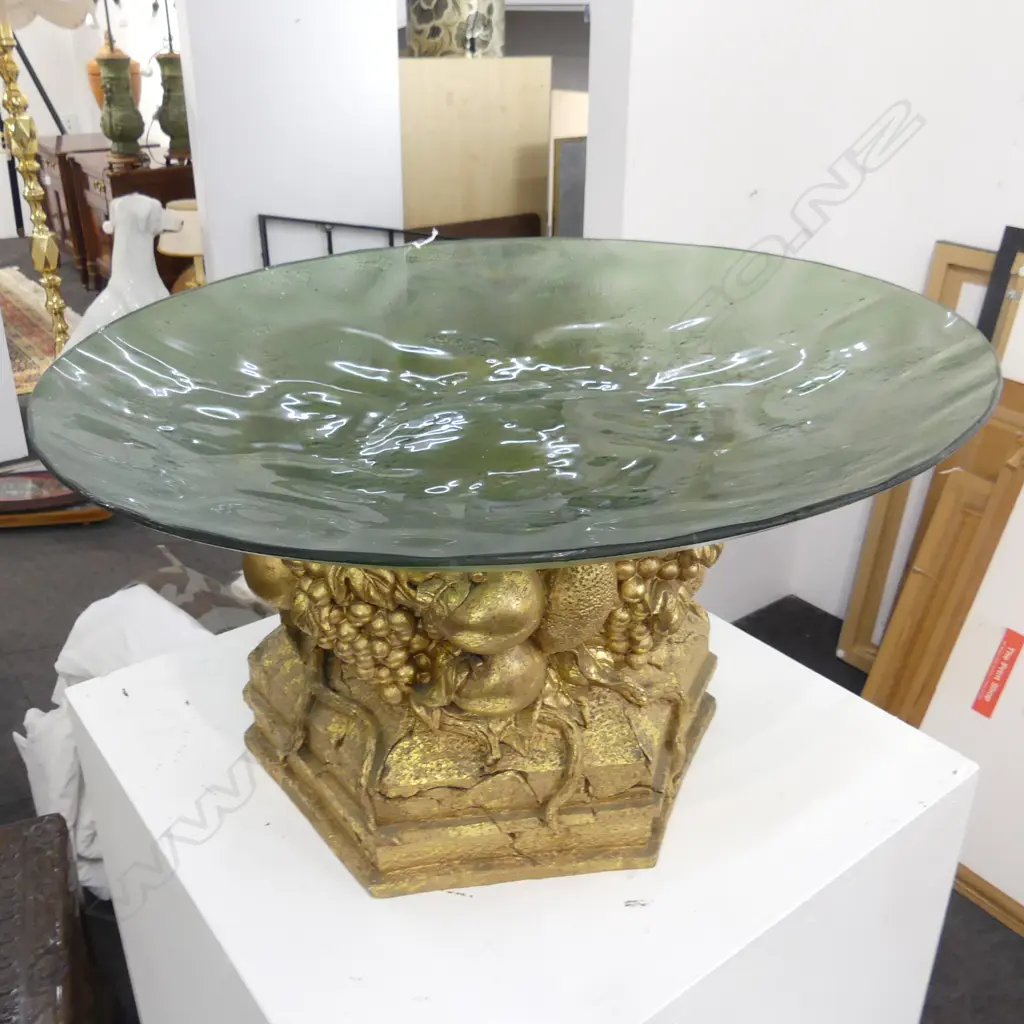 LG GLASS BOWL ON GOLD RESIN BASE 560mm dia H.320mm Image 1++