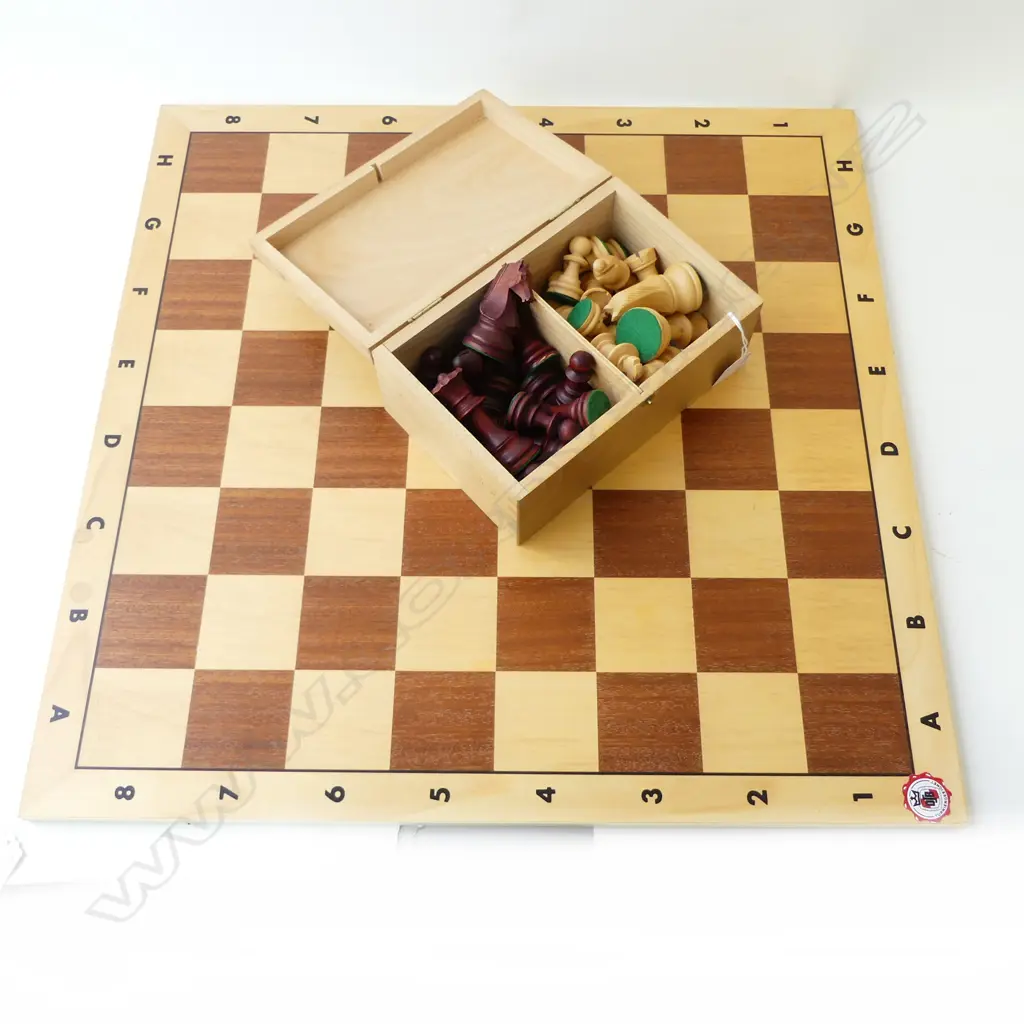 CHESS BOARD AND BOXED CHESS PIECES Image 1++