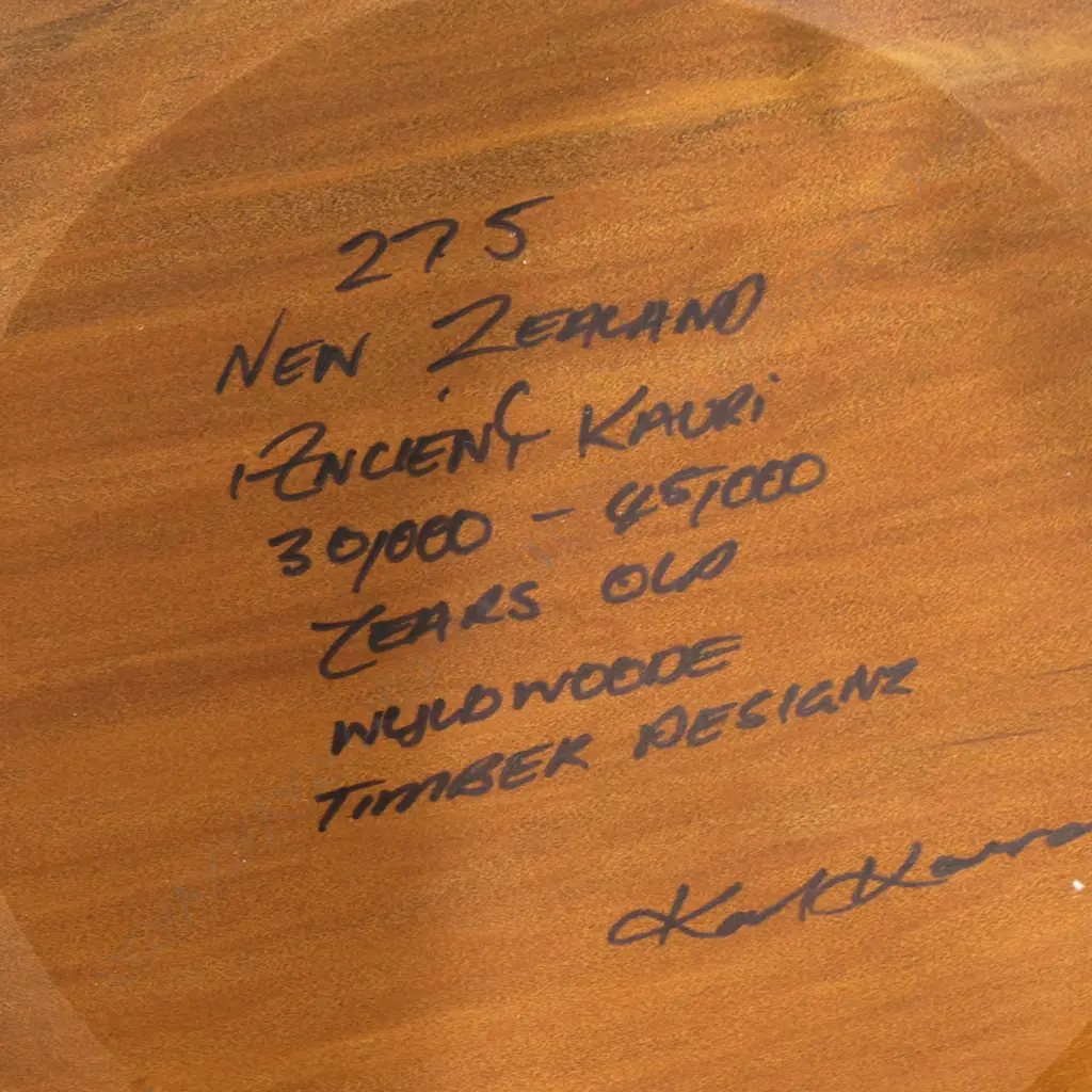 INLAID ANCIENT KAURI TURNED BOWL, SIGNED VERSO KARL K 305mm dia Image 1++