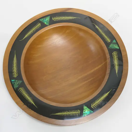 INLAID ANCIENT KAURI TURNED BOWL, SIGNED VERSO KARL K 305mm dia