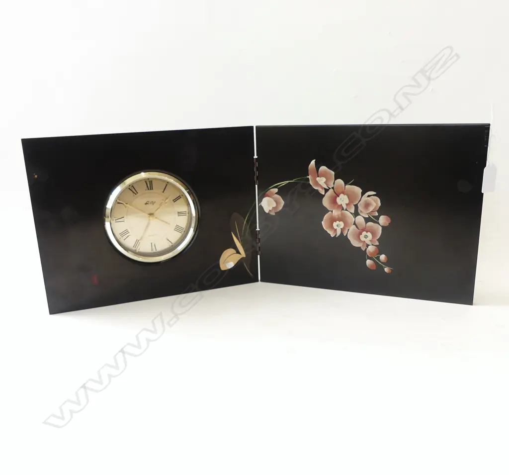 ORIENTAL BLACK LACQUER CLOCK, FOLDING BOOK FORM 230x600mm Image 1++