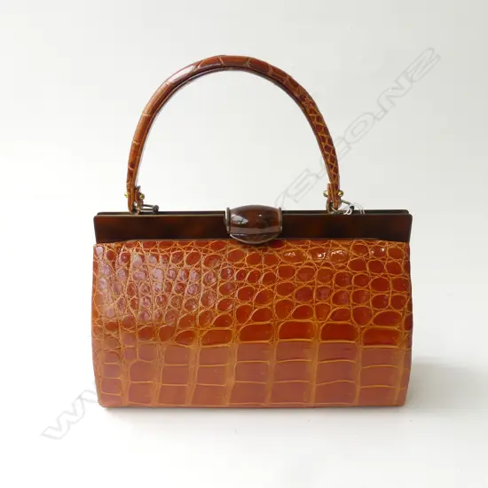 VINTAGE CROCODILE SKIN HANDBAG, KANGAROO LINING W.285mm