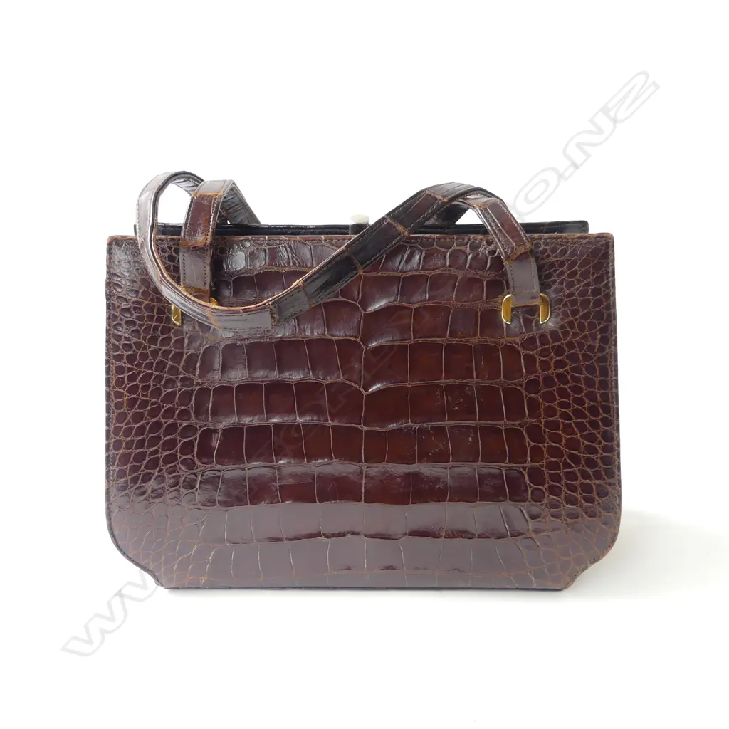 VINTAGE CROCODILE HANDBAG W.295mm Image 1++