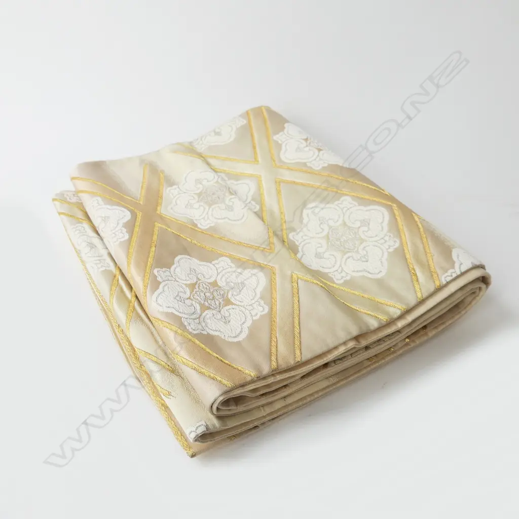JAPANESE QUALITY VINTAGE HAND WOVEN SILK OBI with silver & gold thread Image 1++