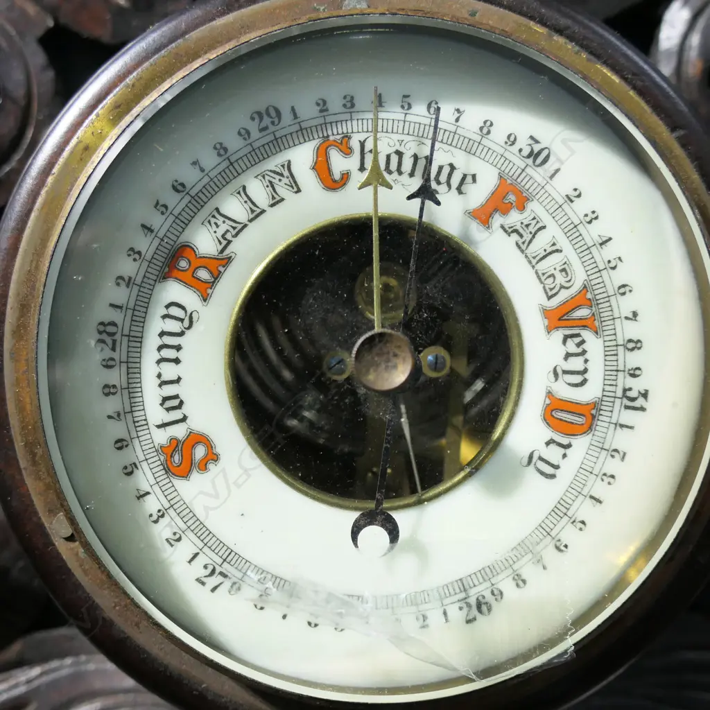 ANTIQUE CARVED WOODEN WALL BAROMETER H.460mm old borer sign Image 1++