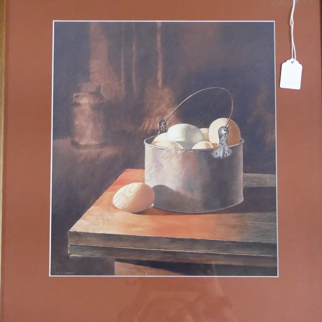 MIRROR w. TOILE FRAME 670x600mm + STEVE HARRIS STILL LIFE w. EGGS PRINT Image 1++