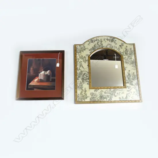 MIRROR w. TOILE FRAME 670x600mm + STEVE HARRIS STILL LIFE w. EGGS PRINT