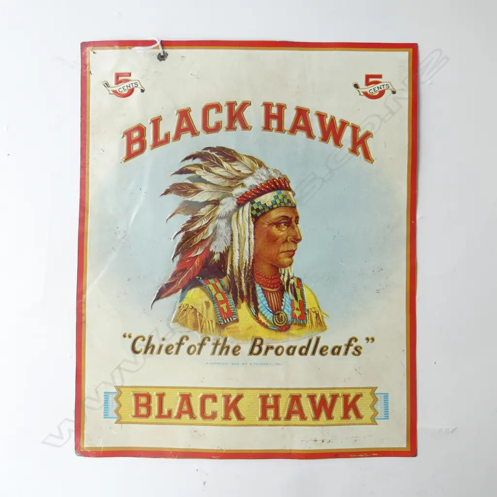 A VINTAGE ENAMEL 'BLACK HAWK' SIGN' 350 x 285mm Image 1++