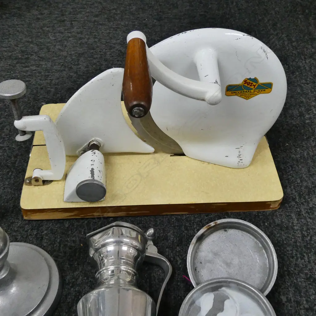 CONTAINER OF KITCHENALIA  PEWTER CANDLESTICKS ETC Image 1++