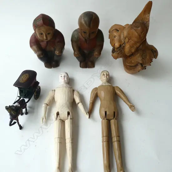 6 PCES; 5 WOODEN + METAL HORSE & CARRIAGE L.160mm