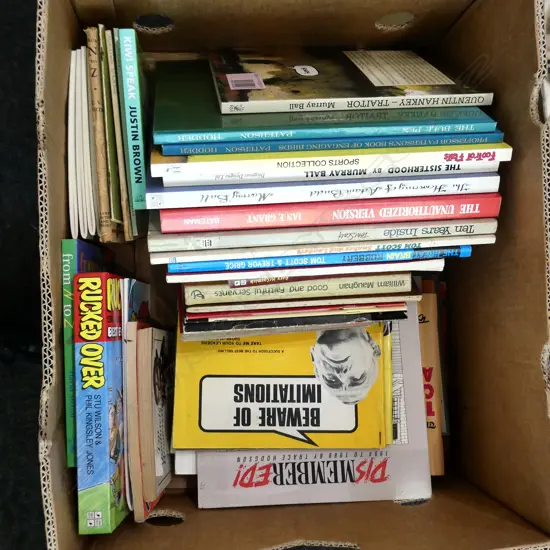 BOX OF BOOKS INCL NZ CARTOONS, FOOTROT etc