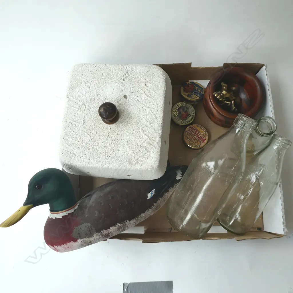 BUTTER DISH, DUCK DECOY, MILK BOTTLES ETC Image 1++