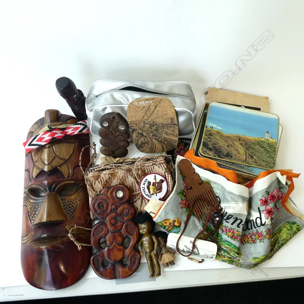 QUANTITY OF ASST NZ & TRIBAL INCLUDING; BADGES, WOOD CARVINGS, KETE ETC Image 1++
