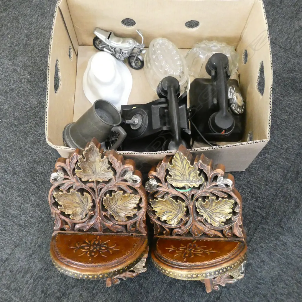 2 ANTIQUE DIAL PHONES, 3 JELLY MOULDS, PR WALL BRACKETS ETC Image 1++