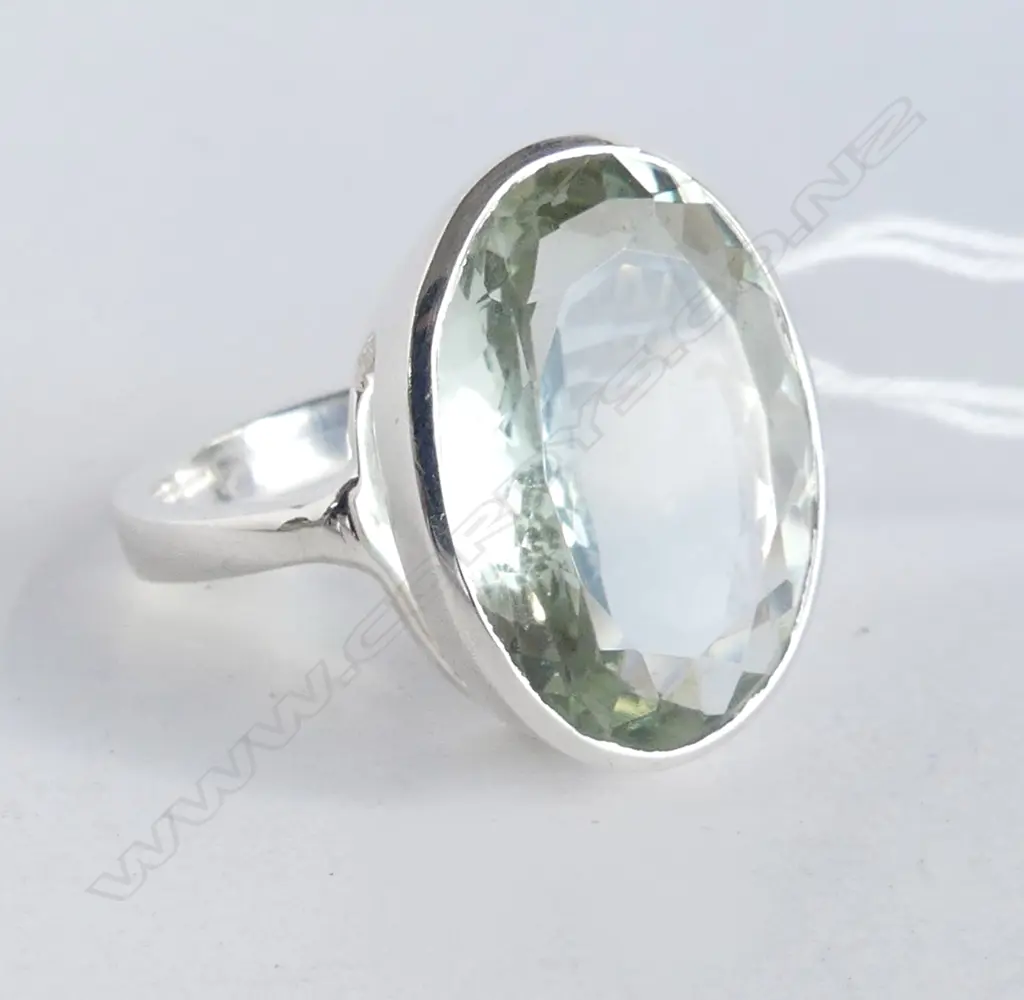 SILVER & GREEN AMETHYST RING (NEW) SIZE  O? Image 1++