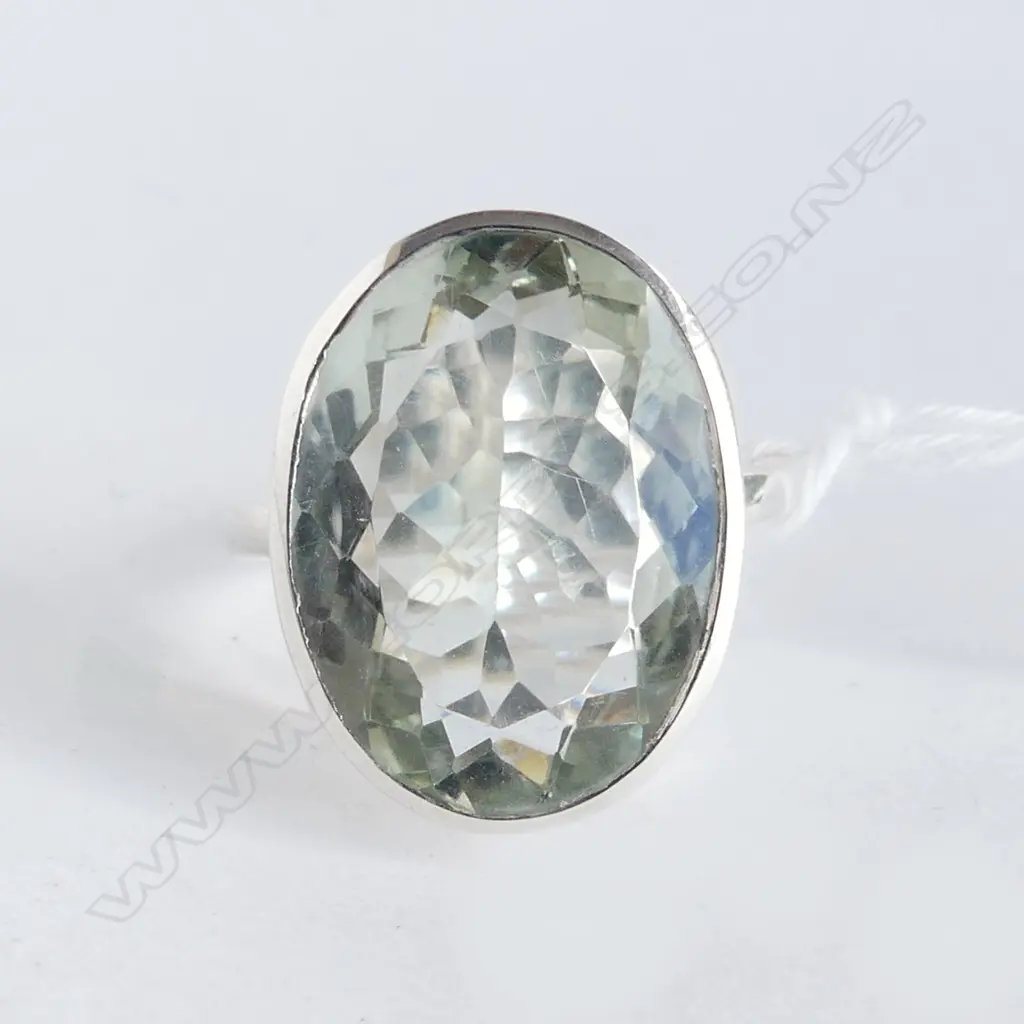 SILVER & GREEN AMETHYST RING (NEW) SIZE  O? Image 1++