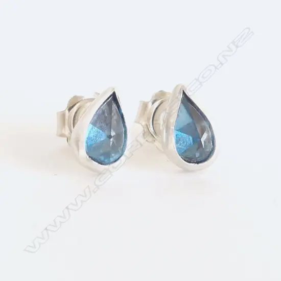 STERLING SILVER LONDON BLUE TOPAZ STUD EARRINGS HAND MADE BY HELEN ELIZABETH JEWELLERY