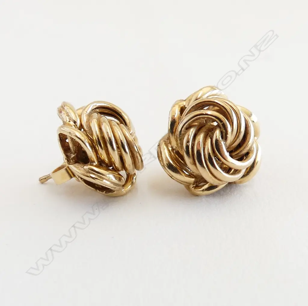 PR 14ct YELLOW GOLD knot & stud EARRINGS  4.0gms Image 1++