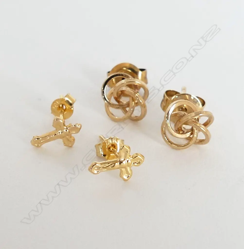 2PRS EARRINGS CROSS 7 KNOTS 9CT & 18CT 1GM Image 1++