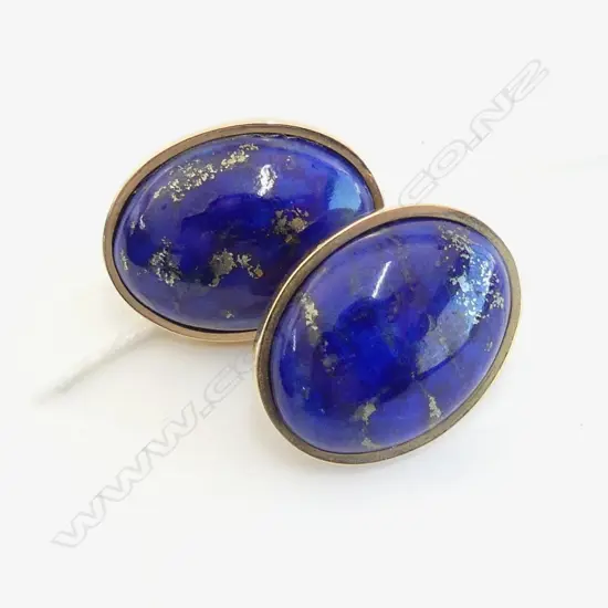 PR 9ct YELLOW GOLD & LAPIS LAZULI CABACHON EARRINGS oval form 11.15gms