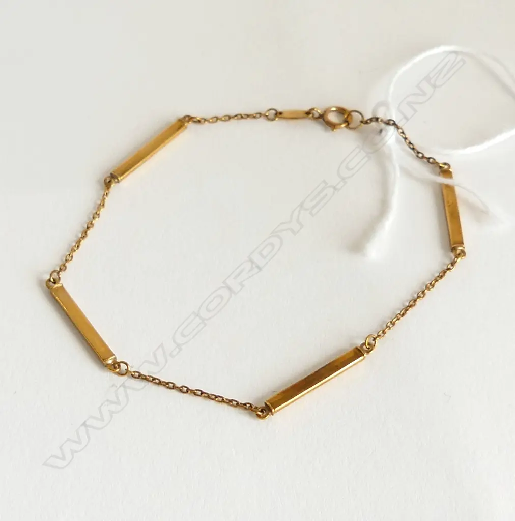 9ct YELLOW GOLD BAR & FINE LINK BRACELET 1.28gms Image 1++