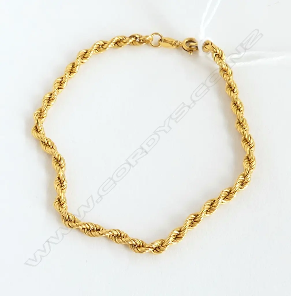 9ct BRIGHT YELLOW GOLD ROPE TWIST BRACELET 1.84gms Image 1++
