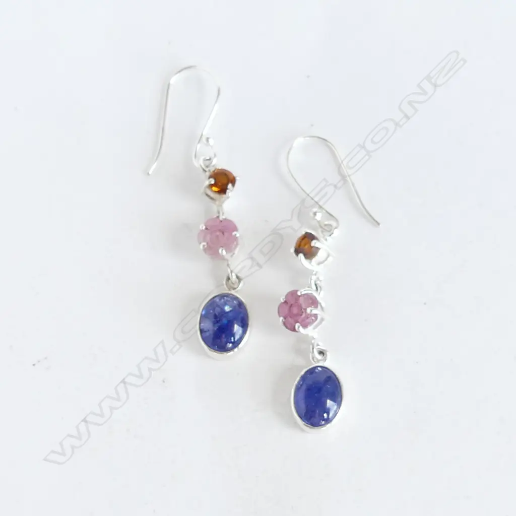 PR SILVER TOURMALINE & IOLITE DROP EARRINGS (NEW) Image 1++