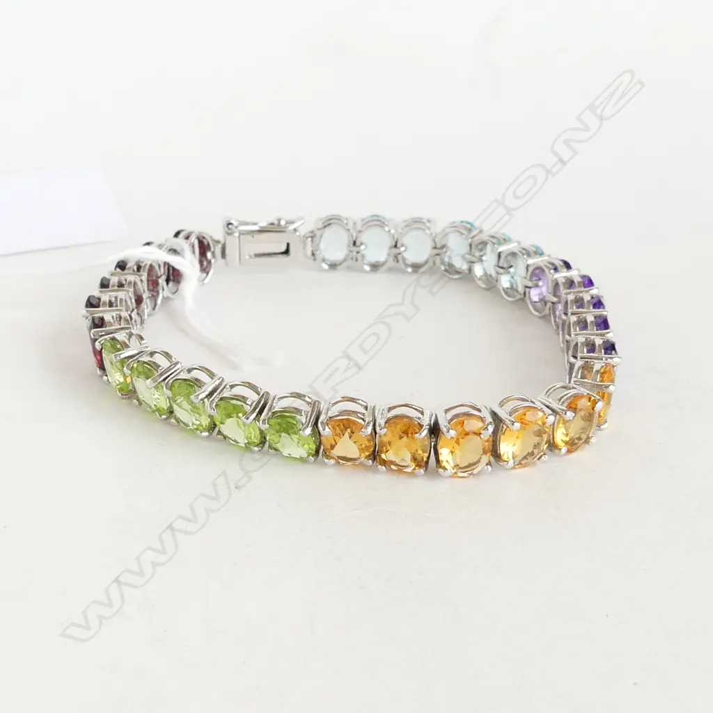 SILVER & SEMI-PRECIOUS GEMSTONE BRACELET, L.185mm (NEW) Image 1++