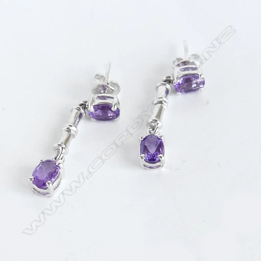 PR SILVER & AMETHYST DROP EARRINGS (NEW) Image 1++