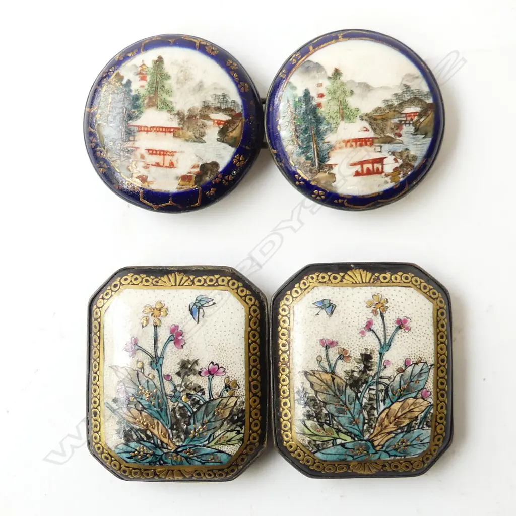x2 Prs of Antique satsuma buckles with signatures Image 1++