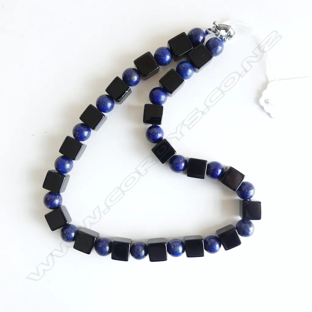 LAPIS  & BLACK GLASS BEAD NECKLACE Image 1++