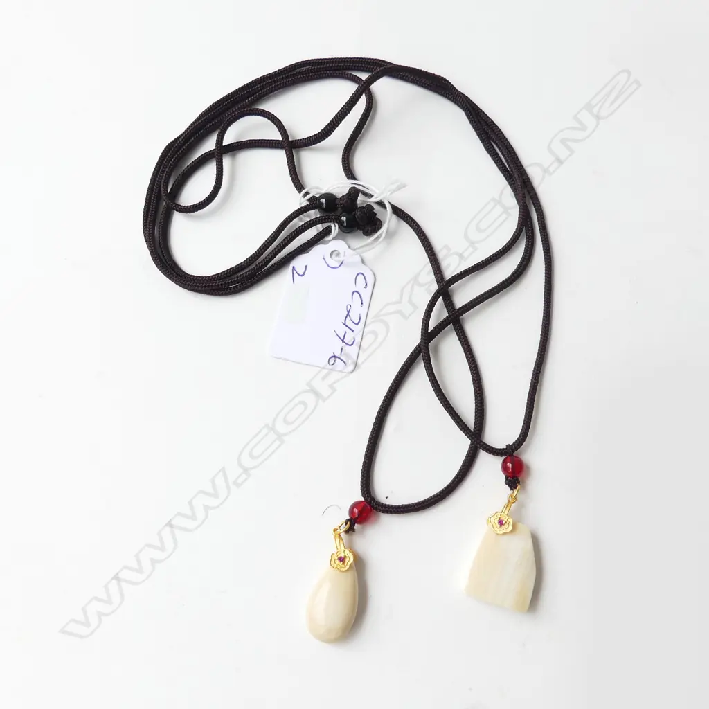2 MAMMOTH TUSK IVORY CARVED SMALL PENDANTS Image 1++
