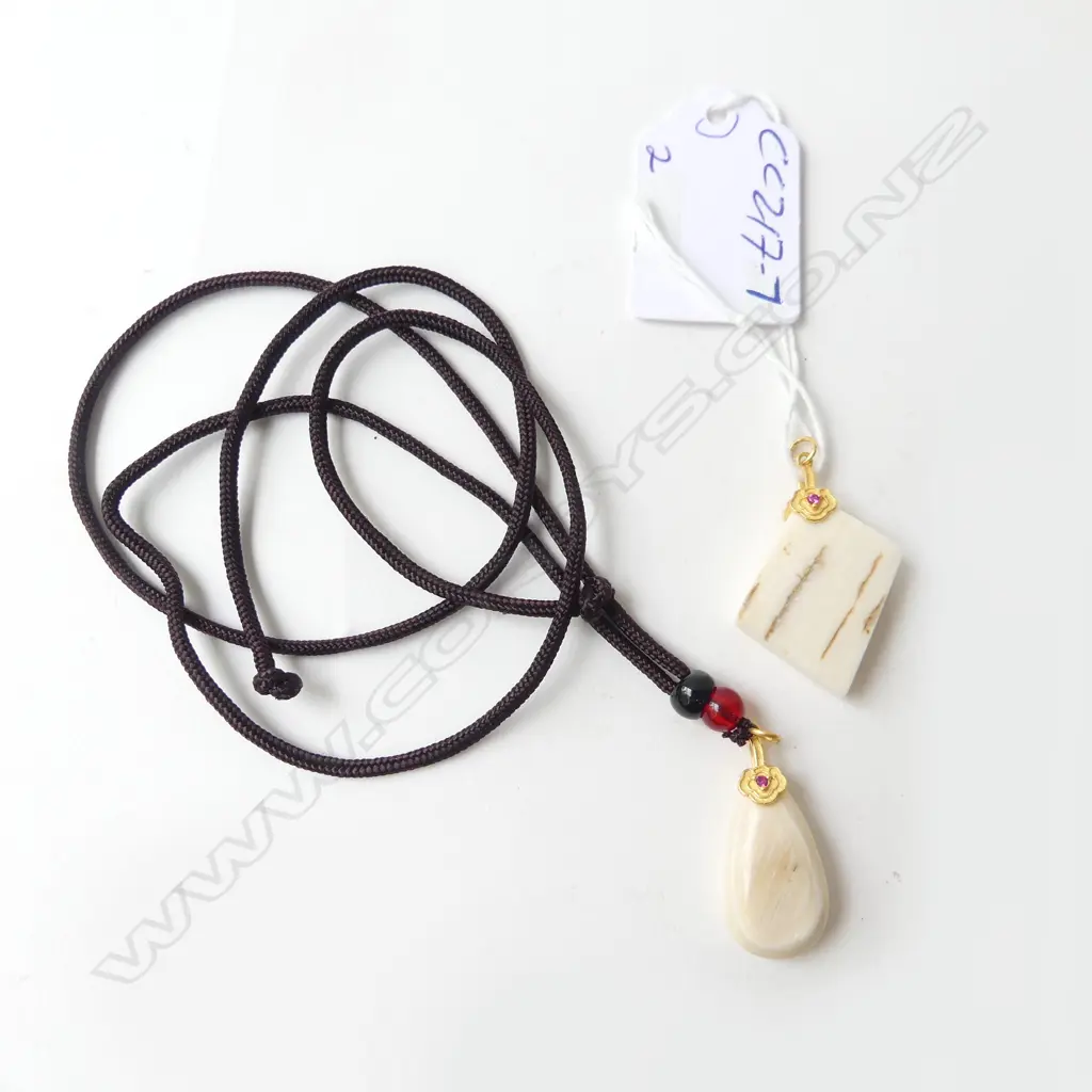 2 MAMMOTH TUSK IVORY CARVED SMALL PENDANTS Image 1++
