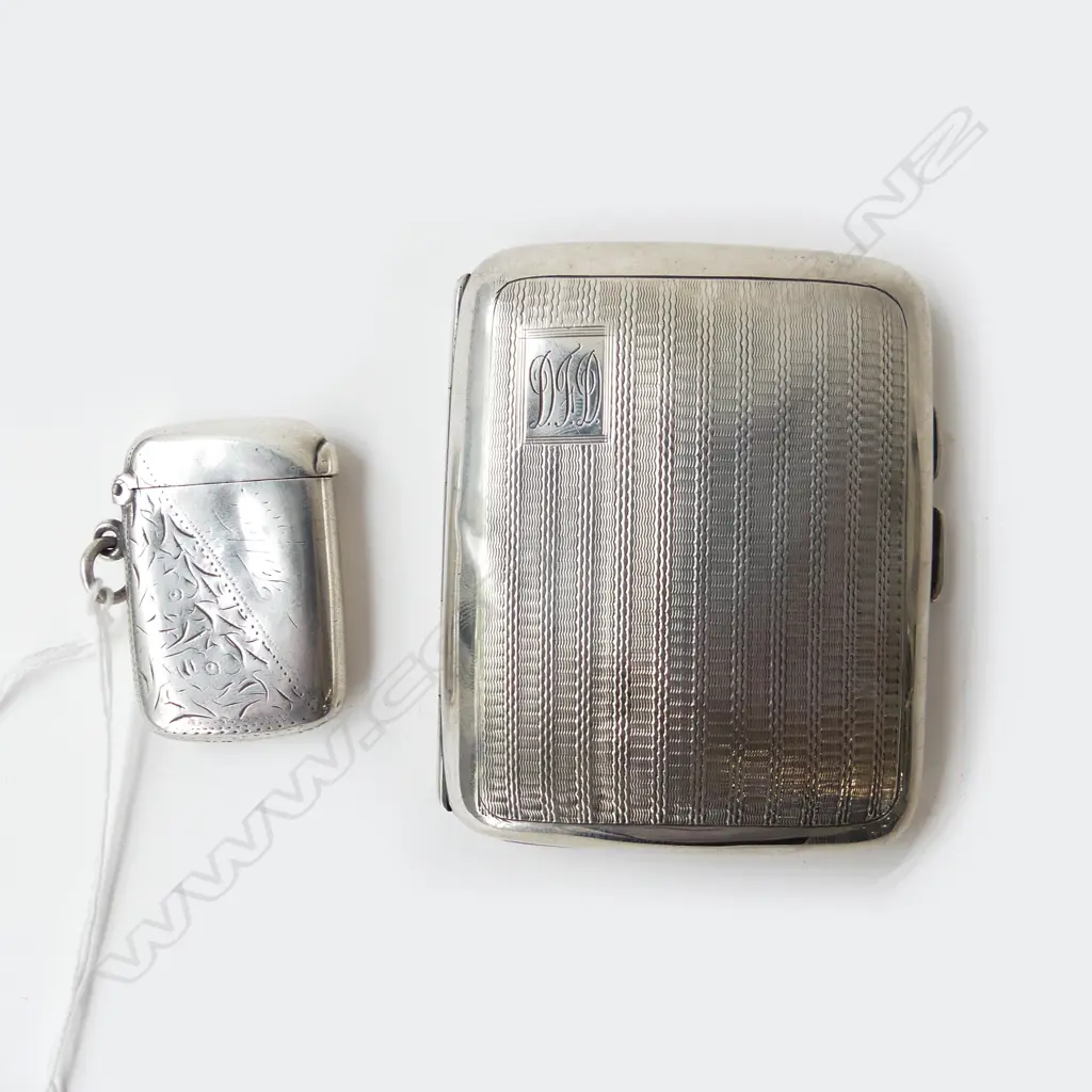 STG SILVER CIGARETTE CASE; B'HAM 1929, 60grms. & STG SILVER VESTA; CHESTER, 1896, 20grms.  Image 1++