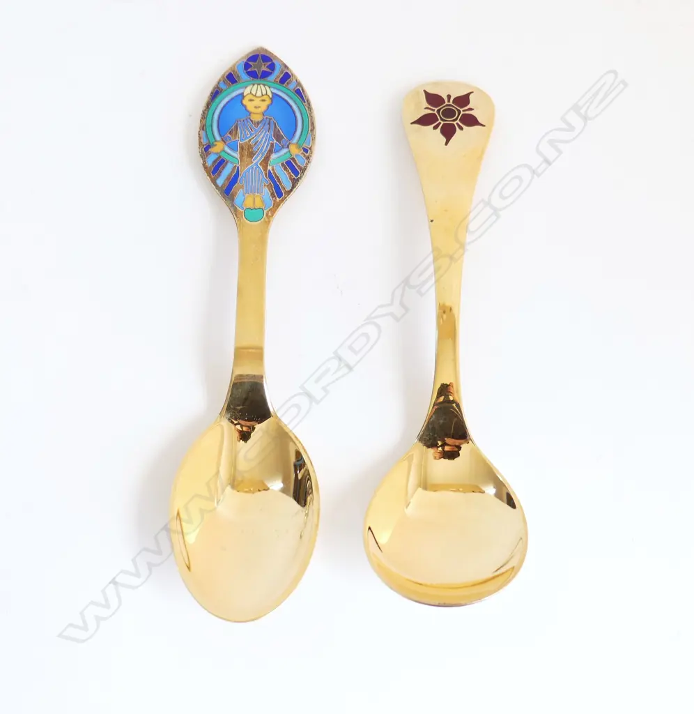 2 DANISH SILVER ENAMELED  SPOONS 1 BY GEORG JENSON  1 BY A MICHELSEN  88GMS TOTAL WIEGHT Image 1++
