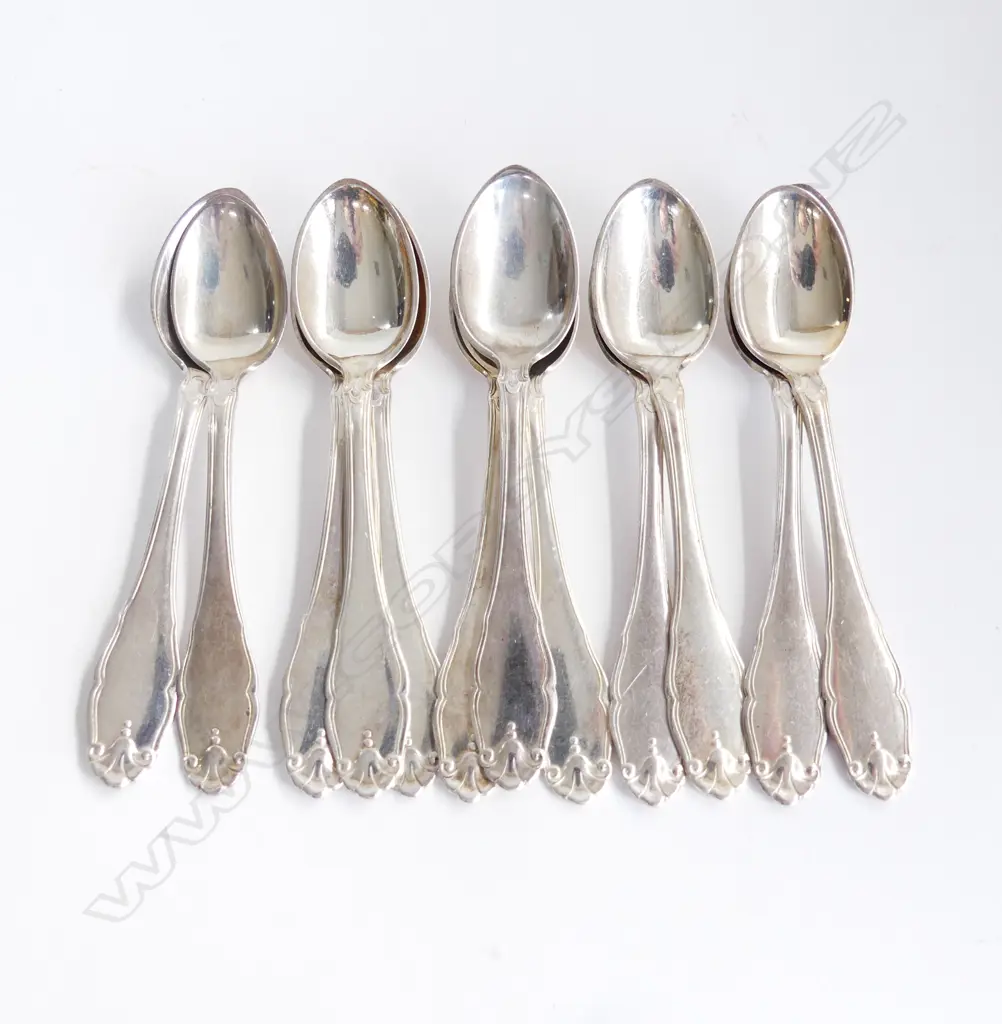 12 DANISH SILVER TEASPOONS 190GMS Image 1++