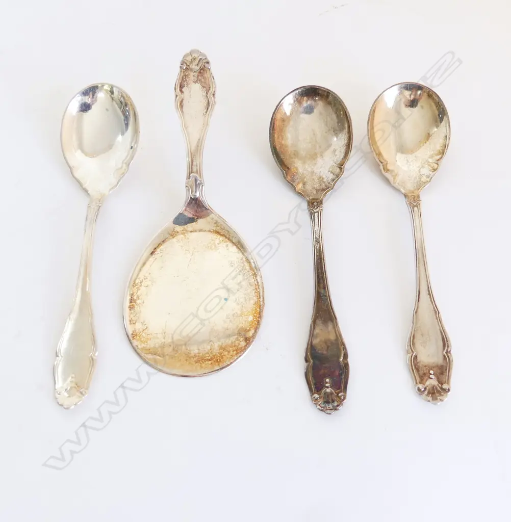 3 DANISH SILVER DESSERT SPOONS & CAKE SERVER 128GMS Image 1++