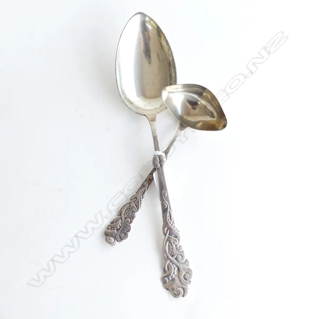DANISH SILVER SERVING SPOON  & DANISH SILVER  SAUCE LADLE 164GMS Image 1++