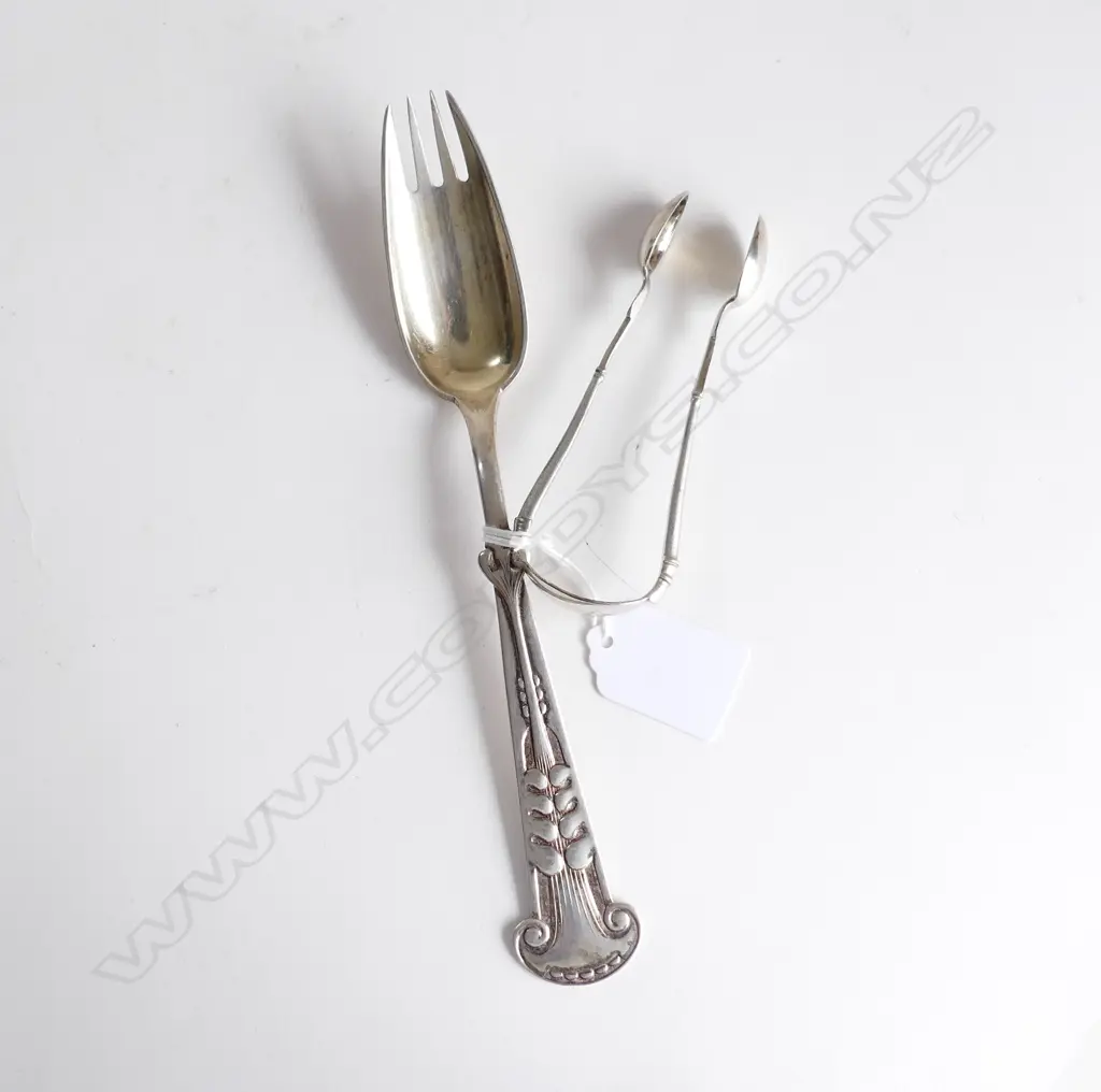 DANISH SILVER SERVING FORK & SILVER SUGAR TONGS  81GMS Image 1++