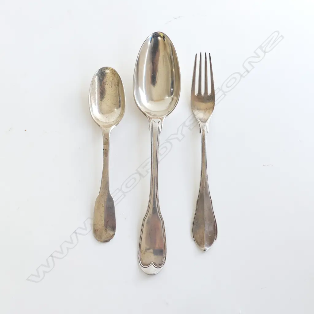 3PCS DANISH SILVER CUTLERY TABLE SPOON DESSERT FORK & LARGE TEASPOON 125GMS Image 1++