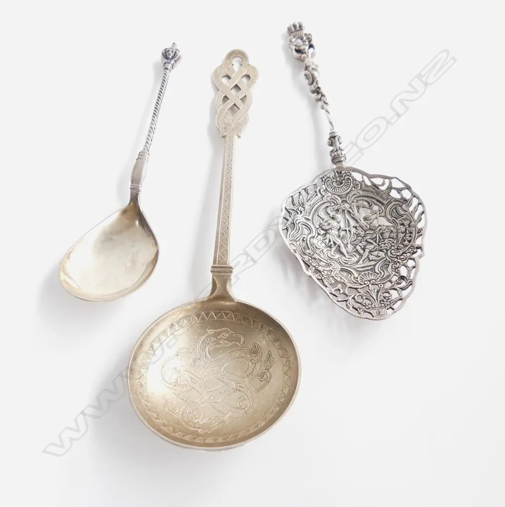 2 DANISH SILVER & 1 DUTCH SILVER COLLECTORS SPOONS104GMS Image 1++