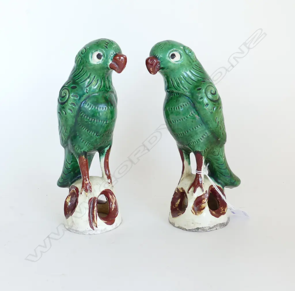 PR CHINESE GREEN GLAZED PARROTS H230mm Image 1++